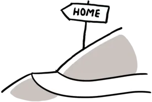 © Daniel Jennewein / RKW Kompetenzzentrum Selbstmanagement: Straßenschild mit Aufschrift "Home"